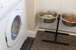 Pet food bowls on mat
